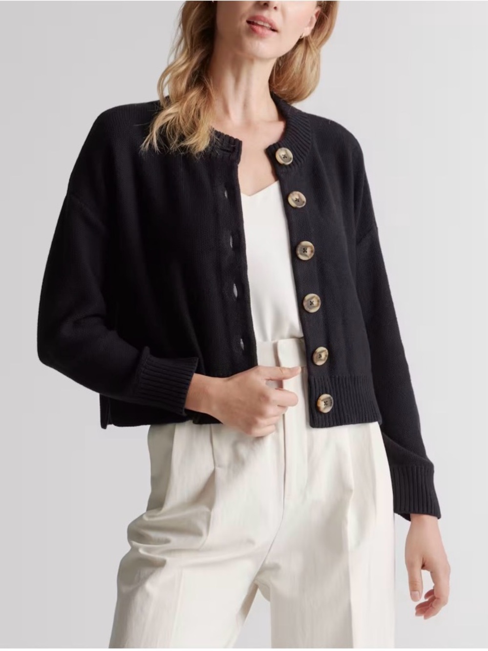 Quince 100% Organic Cotton Cropped Cardigan. Size Med
